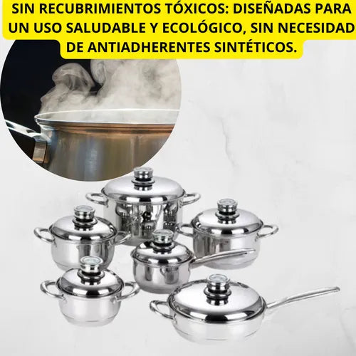 BATERÍA DE COCINA 12 PIEZAS TAPA TERMOSTATO