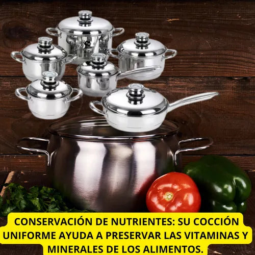 BATERÍA DE COCINA 12 PIEZAS TAPA TERMOSTATO