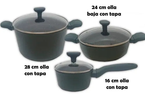 BATERIA DE COCINA PIEDRA VOLCANICA 9 PIEZAS
