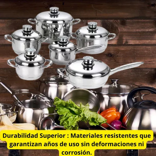 BATERÍA DE COCINA 12 PIEZAS TAPA TERMOSTATO
