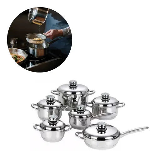 BATERÍA DE COCINA 12 PIEZAS TAPA TERMOSTATO