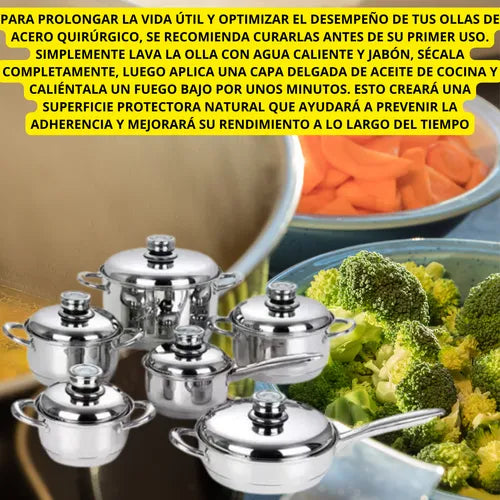 BATERÍA DE COCINA 12 PIEZAS TAPA TERMOSTATO