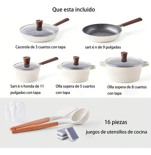 BATERIA DE COCINA GRANITO 16 PIEZAS